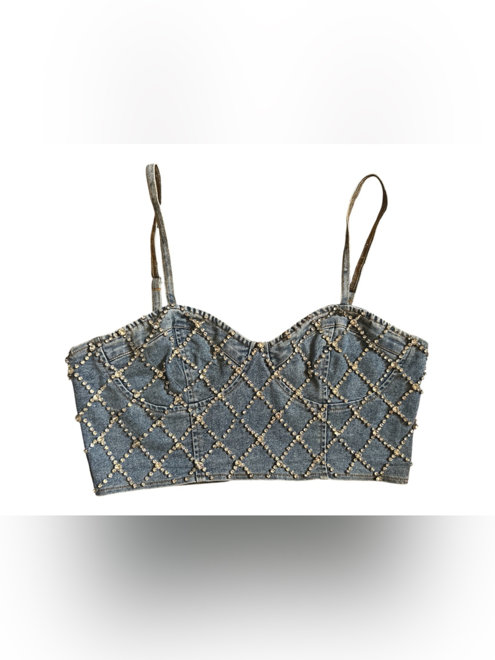 Mainstrip Studded Denim Corset Crop Top Size Large Y2K